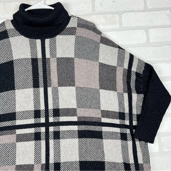 Joseph A. Plaid Turtleneck Sweater Black/Multi Long Dolman Sleeve Large - Picture 3 of 12
